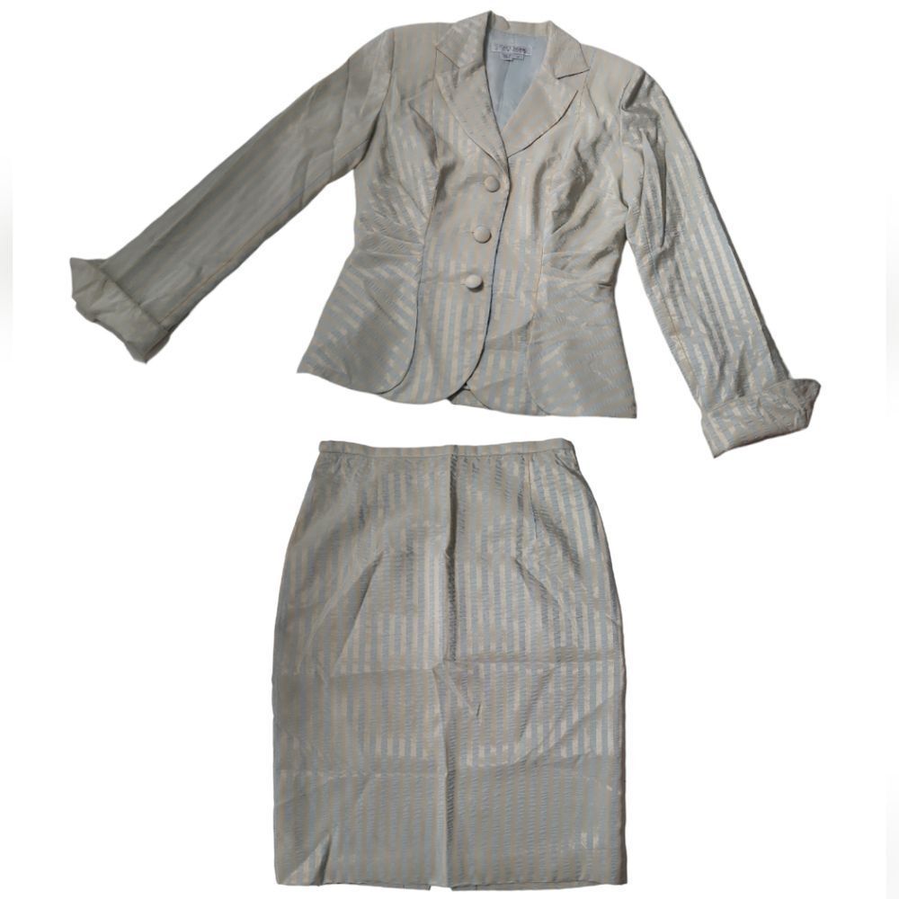 KAY UNGER Vintage Mint‎ Green/Cream Adorable Blazer and Skirt Set Size 2